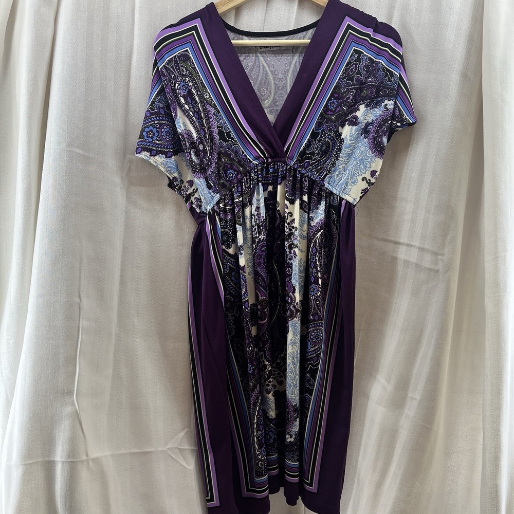 Bailey Blue Women's Kaftan Dress V Neck Purple Floral Paisley Size XS‎